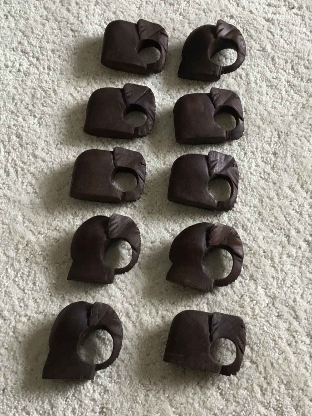 Vintage Hand Carved Wooden Elephant Napkin Ring Holders